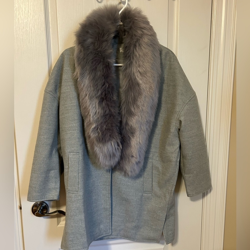 Brand New Gray Faux Fur Collar Coat